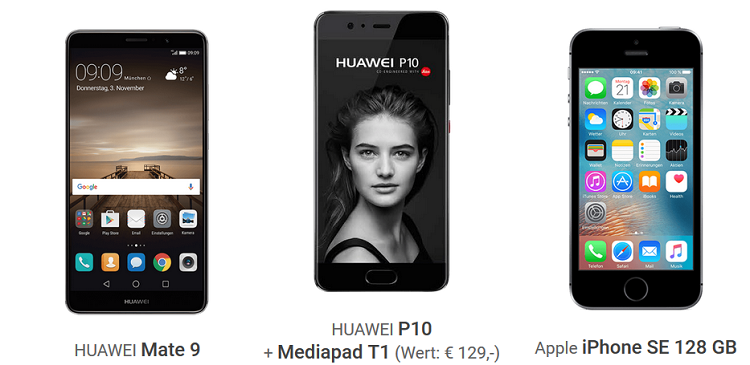 HOT! Div. Smartphones für 4,95€  (z.B. Huawei Mate 9) + o2 Free mit 15GB LTE für 34,99€ mtl.