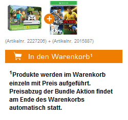 Xbox One S 500GB + Minecraft + PES 2016 für 199€ (statt 236€)