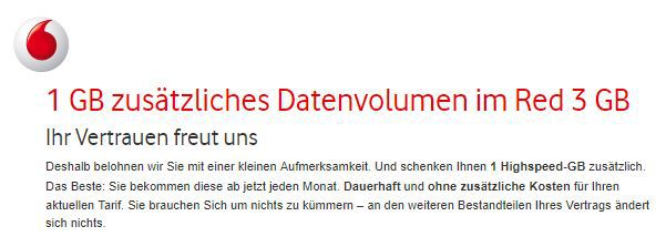 Vodafone: Bei vielen Verträgen dauerhaft 1GB Datenvolumen geschenkt