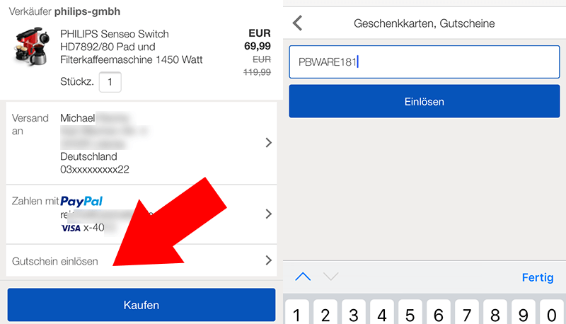 eBay Gutscheine per Smartphone einlösen