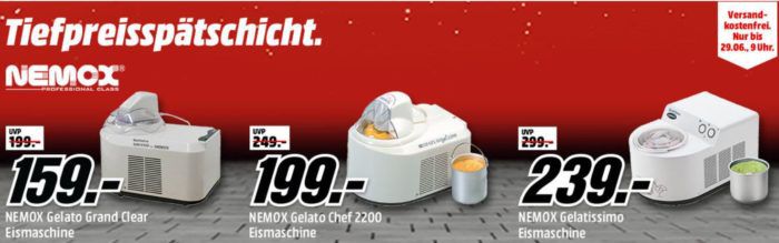 Media Markt NEMOX Tiefpreisspätschicht   günstige Eismaschinen ab 159€