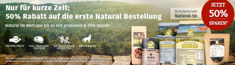 50% Rabatt auf Natural Hundefutter (MBW: 60€)