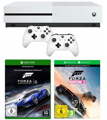 Xbox One S (500 GB)  + 2. Controller + Destiny 2 + Forza Horizon 3 + Forza 6 für 239,99€ (statt 353€)