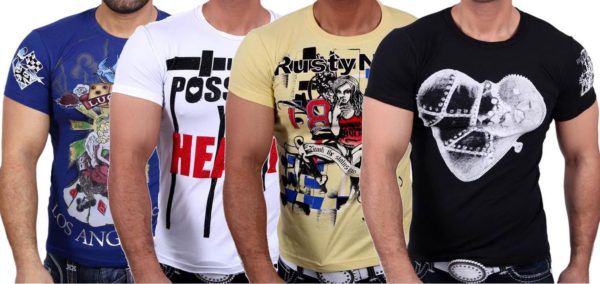 Avroni Herren rundhals T Shirts mit Motiven Strass für je 9,99€