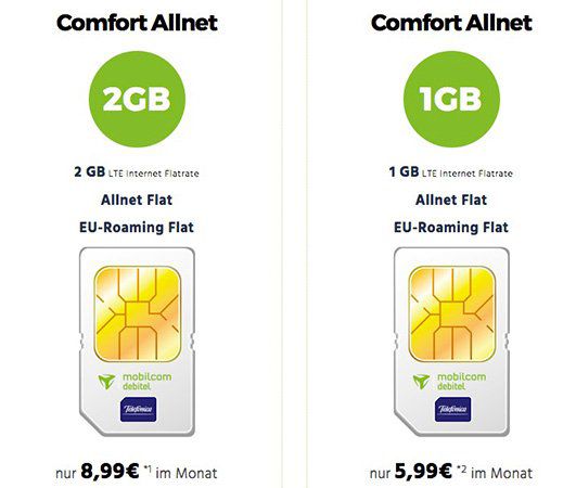 mobilcom Comfort Allnet Flats mit 1GB oder 2GB LTE ab 5,99€ mtl.   Vodafone oder o2!