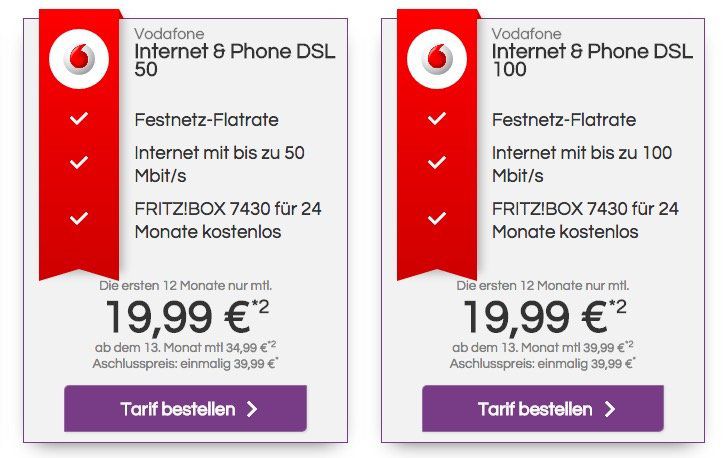 Vodafone Red 100 DSL für 29,99€ mtl. + gratis Fritzbox 7430 + 260€ Auszahlung