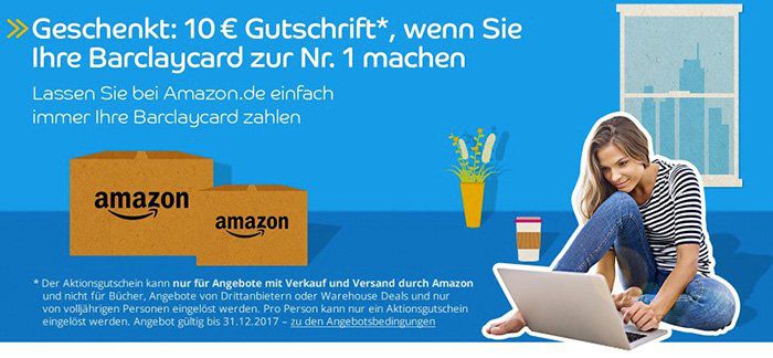10€ Amazon Gutschrift für Barclaycard als Nr. 1 Zahlungsmittel