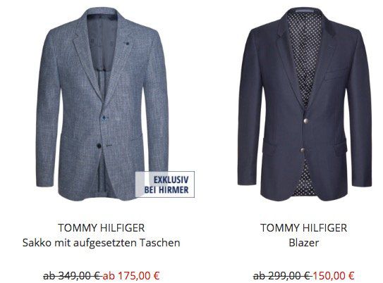 Tommy Hilfiger Sakkos oder Blazer ab 140€ (statt 200€) im Hirmer Männer Schlussverkauf