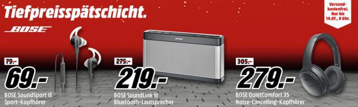 Media Markt Bose Tiefpreisspätschicht   z. B. BOSE SoundLink Bluetooth Mobile Speaker III statt 289€ für 219€