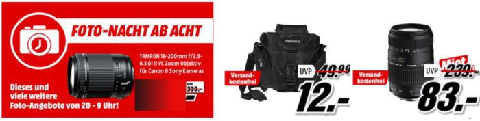 Media Markt Foto Late Night: günstige Objektive und Zubehör z.B. TAMRON AF 70 300mm Telezoom Objektiv  für 83€