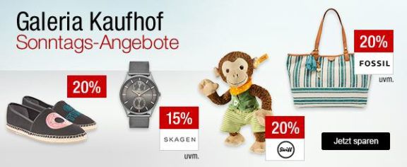 Galeria Kaufhof Sonntagsangebote   z.B. 18% auf LEGO Duplo, 20% auf Radsport  Küchenartikel, Grappa % Obstbrände uvam...