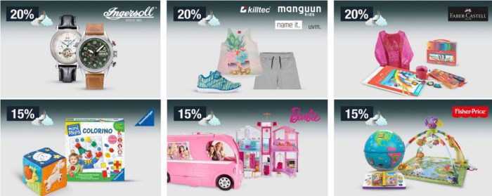 15% auf Spielwaren: Barbie, Fisher Price, Ravensburger ministeps   20% auf ausgewählte Herrenmode uvm.   Galeria Kaufhof Mondschein Angebote