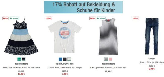 Galeria Kaufhof mit bis 17% Extra Rabatt bei Baby & Kinderbekleidung ab 100€