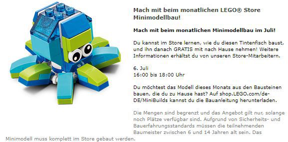 Gratis Lego Mini Bauaktion Juli – nur am 06.07 in teilnehmenden Lego Stores