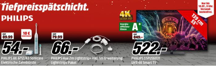 Media Markt PHILLIPS Tiefpreisspätschicht   günstige TVs, Kaffeemaschinen, eZahnbürsten, HUE Artikel, Kopfhörer und mehr