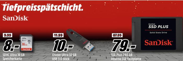 Media Markt SanDisk Tiefpreisspätschicht   günstiger Speicher z.B. Sandisk Ultra microSDXC 128GB statt 45€ für 35€