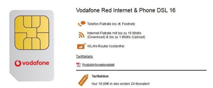Vodafon DSL & Telefonie Angebote z.B. 16Mbit/s + de. Festnetflat ab 15,84€