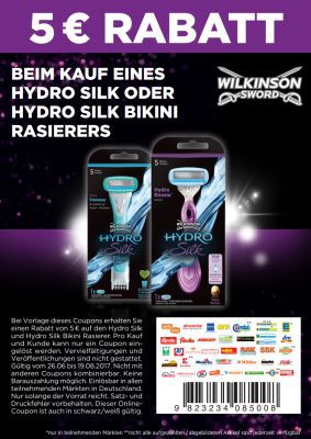 5€ Rabatt beim Kauf eines Wilkinson Hydro Silk (Bikini)   Freebie möglich