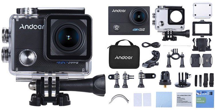 Andoer AN5000 4K Wifi Actionkamera mit Anti Shake, Weitwinkel Objektiv inkl. Zubehör für ~39,05€