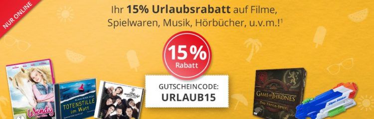 15% Rabatt auf Filme, Spielwaren, Musik, Hörbücher bei Hugendubel