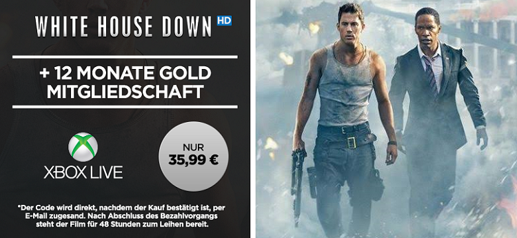 12 Monate Xbox Live Gold + White House Down HD Stream für 35,99€