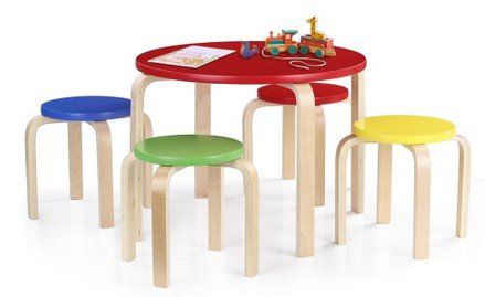 iKayaa Massivholz Rundkindertisch inkl. 4 Stühle für ~38,64€