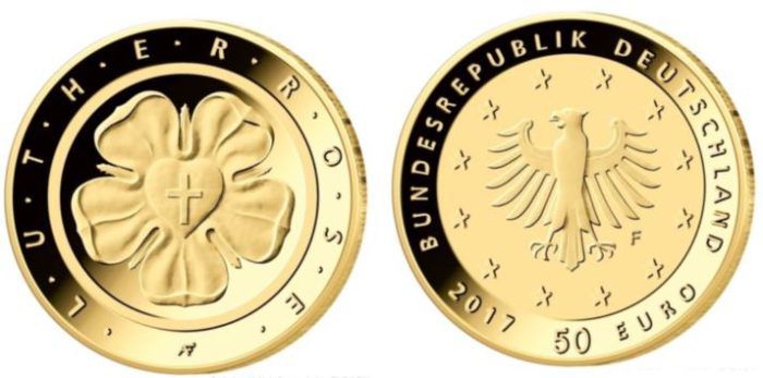 50€ Goldmünze BRD 2017 Lutherrose 999,9er Gold im offiziellen Etui für 389€
