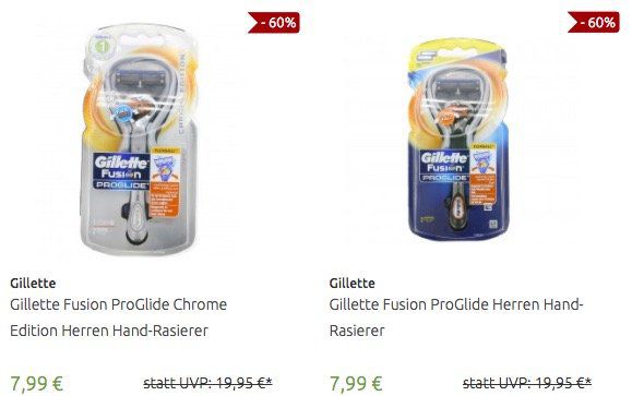 Gilette Fusion ProGlide Rasierer für je 7,99€ inkl. VSK