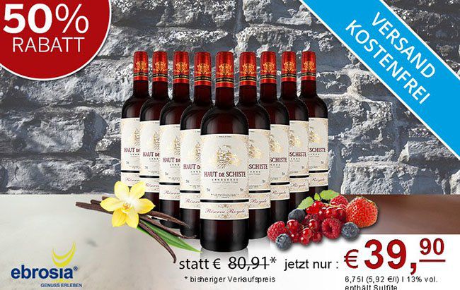 9 Flaschen Joseph Castan Haut de Schiste Rotwein für 39,90€