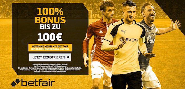 100% Einzahlbonus bis max. 100€ bei betfair Sportwetten