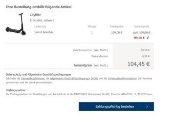 Vorbei! CityBlitz E Scooter statt 284€ ab nur 99,50€
