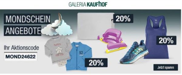 20% Rabatt auf Sportmarken, Messer   Trikots 16/17 ab 29,99€ uvm.   Galeria Kaufhof Mondschein Angebote