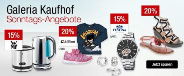 Galeria Kaufhof Sonntagsangebote   z.B. 15% Kleinelektrogeräte der Marke WMF   Le Creuset und Zwilling   20% Rabatt auf edle Tropfen