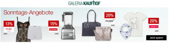 Galeria Kaufhof Sonntagsangebote   z.B. 20% Rabatt auf Villeroy & Boch Gläser & Bestecke, Fitnessartikel   15% Rabatt auf GIN