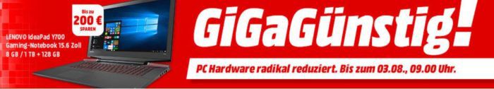 Media Markt GiGaGünstige Monitore und Notebooks   z.B. LENOVO IdeaPad Y700 Gaming Notebook 15.6 Zoll für 666€
