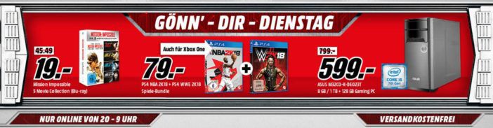 NBA 2K18 + WWE 2K18 für PS4 o. XBox One nur 79€ uam. im Media Markt Dienstag Sale
