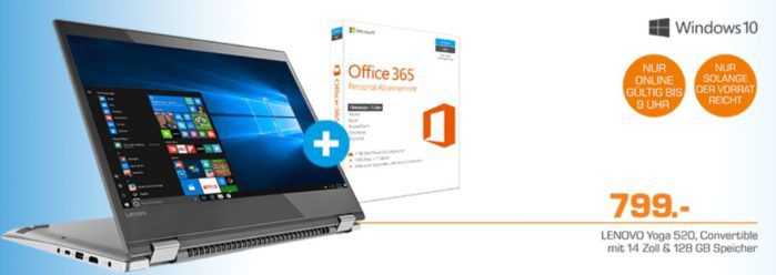 LENOVO Yoga 520   14Zoll FullHD Convertible mit i5 und Windows10 + Office für 799€