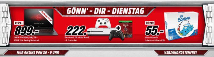 Xbox One S 1TB Konsole   Halo Wars 2 Bundle + Wireless Controller + Forza Horizon 3 für nur 222€ uam. im Media Markt Dienstag Sale