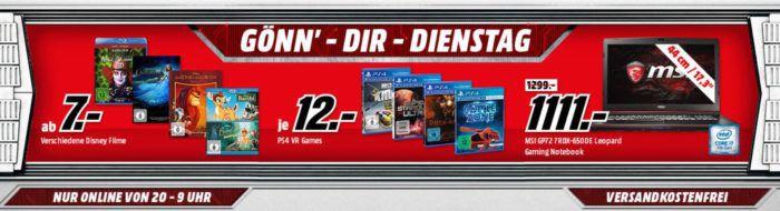 Playstation4 VR Games, Gamer Computer, Filme uam. im Media Markt Dienstag Sale