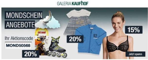 20% Rabatt auf viele Sportmarken, Rollsport & Funwheels, Schreibwaren uvm.   Galeria Kaufhof Mondschein Angebote