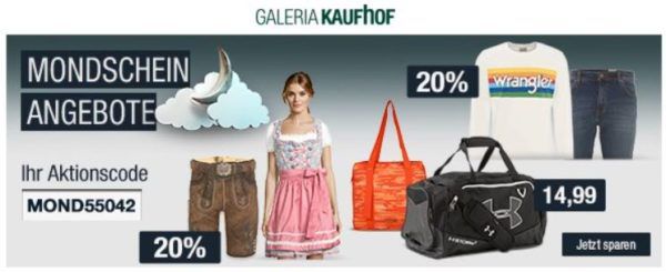 20% Rabatt auf Sporttaschen, Kindermode, Trachten uvm.   Galeria Kaufhof Mondschein Angebote