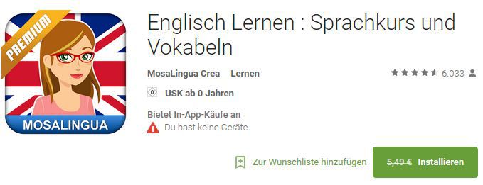 MosaLingua Premium   einfach Englisch lernen (Android/iOS) kostenlos statt 5,49€