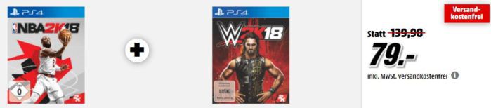 NBA 2K18 + WWE 2K18 für PS4 o. XBox One nur 79€ uam. im Media Markt Dienstag Sale