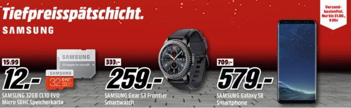 Media Markt Samsung Tiefpreisspätschicht   günstige TVs, Smartphones, Tablets und Haushaltsgeräte   SAMSUNG Gear S3 Classic Smartwatch für 229€