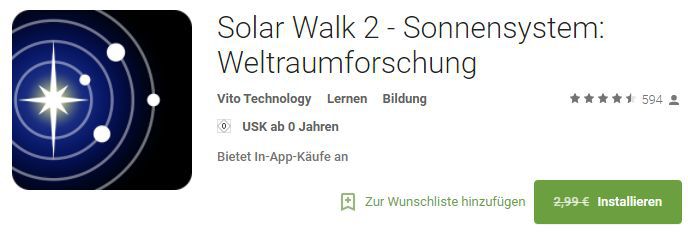 Solar Walk 2 (Android) kostenlos statt 2,99€
