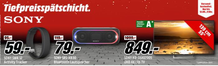 Media Markt SONY Tiefpreisspätschicht   z. B. SONY KD55XE 55 Zoll UHD TV statt 1.000€ für 849€