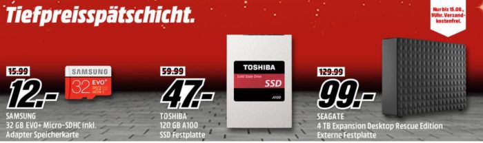 Media Markt Speicher Tiefpreisspätschicht   z. B. Seagate Expansion Desktop Rescue Edition 4TB für 99€