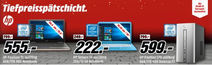 Media Markt HP Tiefpreisspätschicht   günstige Notebooks und PCs z.B. HP Stream Notebook 14 Zoll für 222, €