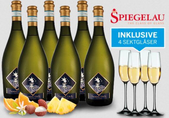 Viticoltori Ponte del Re Prosecco DOC 6 Flaschen + 4 Spiegelau Sektgläser für 44,94€