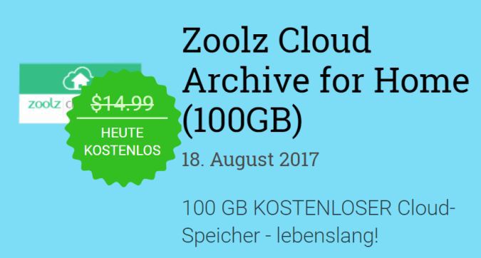 100GB Cloud Speicher bei Zoolz kostenlos   lebenslang